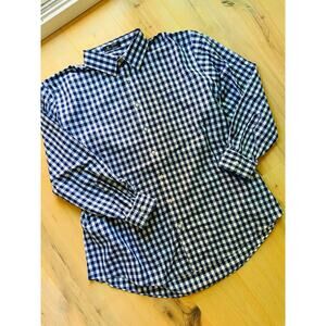 Mens Nordstrom Checked Dress Shirt Blue White Size 18/35 Cotton Classic Summer